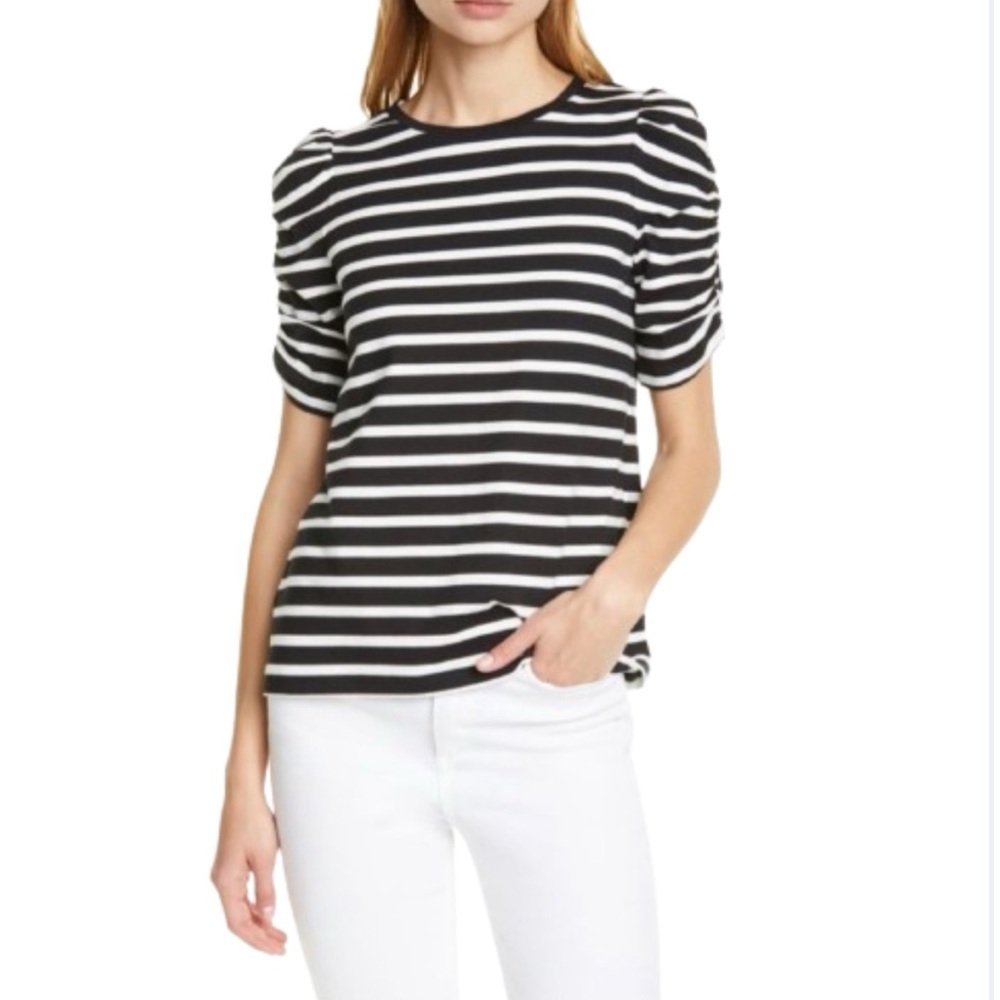 Kate Spade New York Sailing Stripe Ruched Sleeve Women's Striped Tee Size XXS